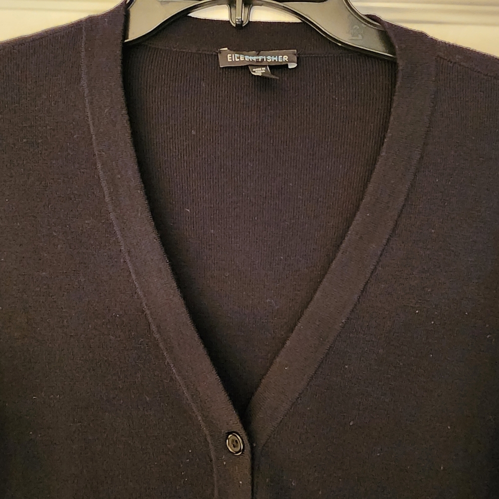 EILEEN FISHER Button Front Cardigan In Black Size O/S (MED) - Picture 4 of 10